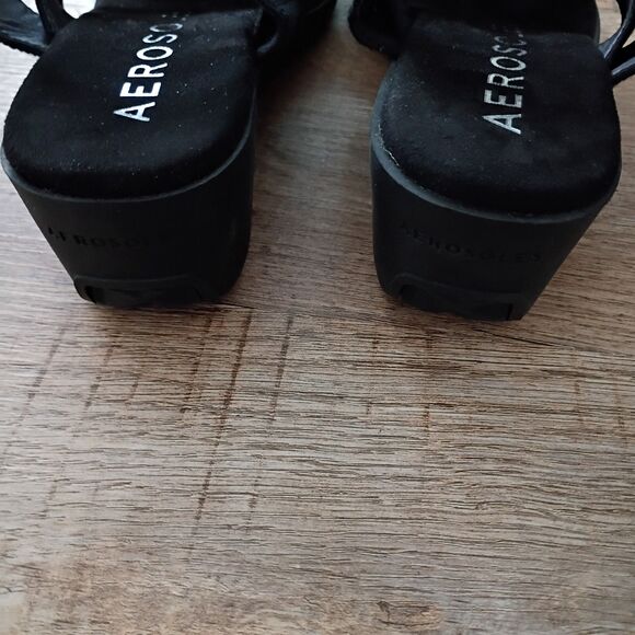Aerosoles black Ilona Women's Wedge Strappy Cushioned Footbed Sandal 9 Worn Once - Picture 9 of 9